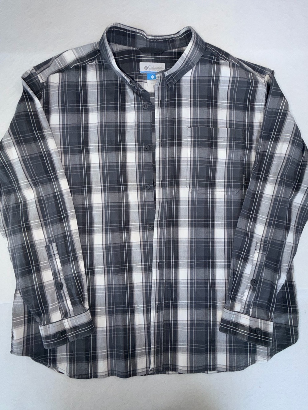 Columbia Men’s Black and White Plaid Button-Down Shirt